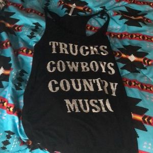 Black “trucks cowboys country music” tank